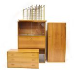 Robert Heal for Staples, a teak 'Ladderax' modular shelving system including a three drawer chest,