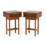 A pair of 1960's Danish designed teak bedside cabinets on later square supports, w.