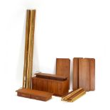 A Danish teak modular shelving system including a two-door sliding cabinet,