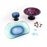 An Art Glass bowl modelled as liquorice allsorts together with two glass sweets,