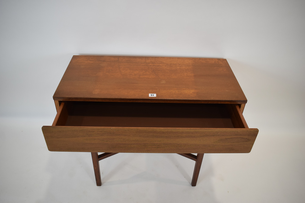 A 1970's teak console table with a single drawer, on square legs joined by a cross stretcher, w. - Image 3 of 3