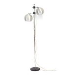 A 1970's standard lamp with two spherical spun aluminium shades on a matching shaft