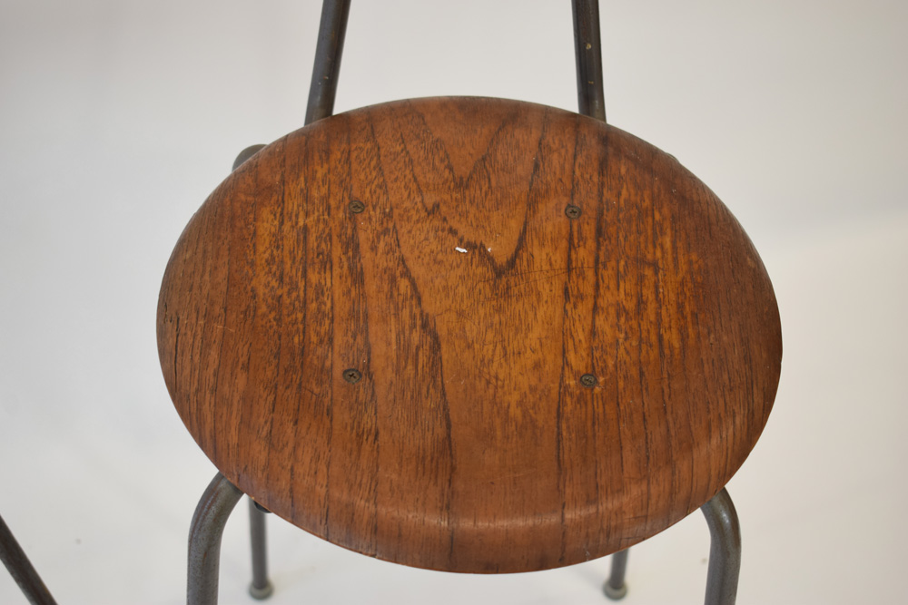 A pair of 1950/60's teak 'Dot'-style stools with matching back rests on tubular legs - Image 6 of 7