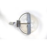 A 1960's Danish Industrial/Civil ceiling light, the perspex spherical shade with a metalwork grill,
