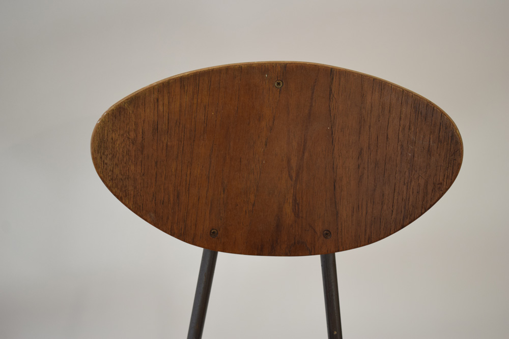 A pair of 1950/60's teak 'Dot'-style stools with matching back rests on tubular legs - Image 5 of 7