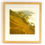Carol Lander, 'The Cliffs- Nanjizal to Porthgwarra', signed and numbered 4/18, lino cut,