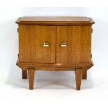 A 1950's French oak bedside cabinet with chromed fittings, w.