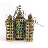 A set of three 1976 American rhinestone pendant lights with gilt frames CONDITION REPORT: