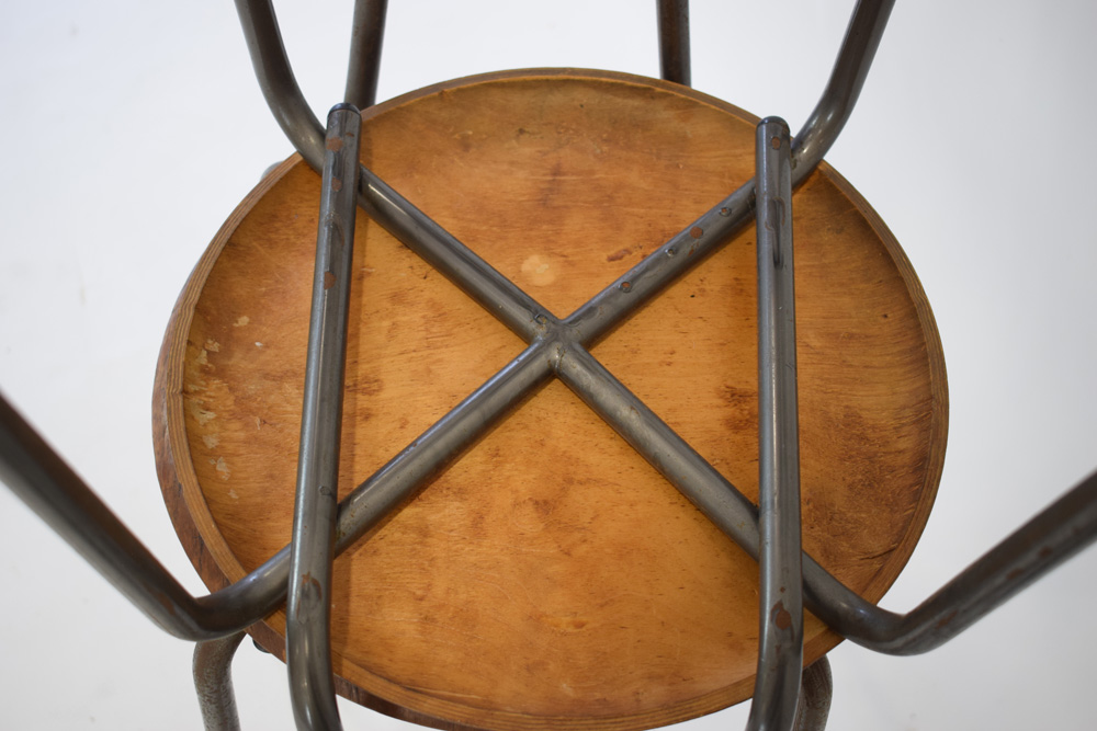 A pair of 1950/60's teak 'Dot'-style stools with matching back rests on tubular legs - Image 7 of 7