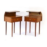A pair of 1960's teak integral bedside cabinets with raised galleries and single drawers,