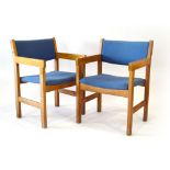 Hans Wegner for Getama, a pair of oak and upholstered armchairs,