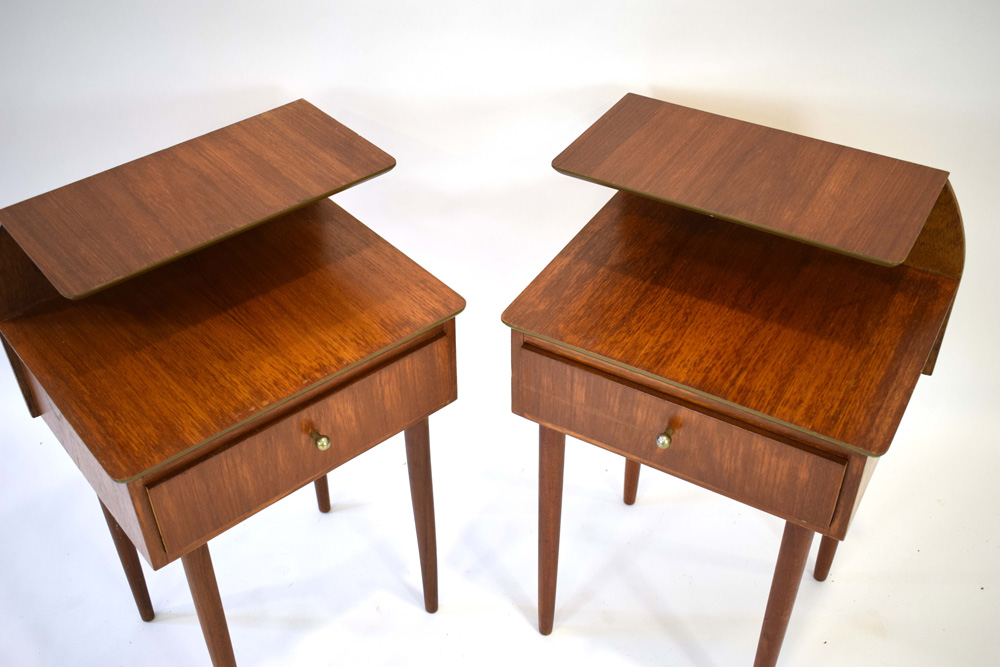 A pair of 1960's teak integral bedside cabinets with raised galleries and single drawers, - Image 2 of 2