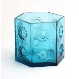 Frank Thrower for Dartington, an FT104 blue glass 'Nipple' vase of hexagonal form, h.