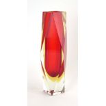 A 1960/70's red and yellow cased glass vase, h.