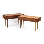 A pair of 1970's teak single-drawer side tables on tapering legs, w.