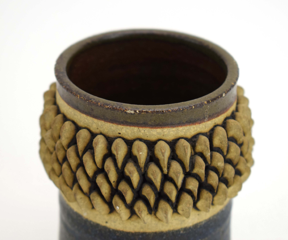 A 1960/70's studio pottery vase with pointed scale-type bands, possibly by Scott Marshall, - Image 2 of 3