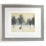Attributed to Derek Stafford (1928-2018), Figures in a snowy wood, initialled and dated '55,
