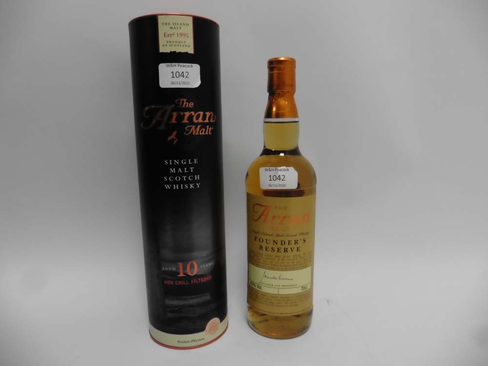 A bottle of The Arran Malt Founder's Reserve Single Island Malt Scotch Whisky with carton 43% 70cl