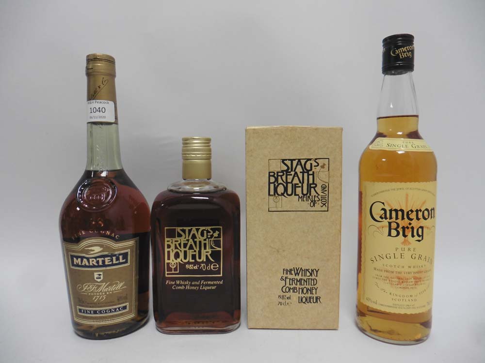 3 bottles, 1x Martell VS Fine Cognac 40% 70cl,