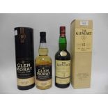 2 bottles, 1x The Glenlivet 12 year old Single Malt Scotch Whisky with box, old style label,