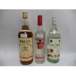 3 bottles, 1x Ron Bacardi Superior Carta Blanca Light Dry Rum circa 1970s/80s 40% 1 litre,
