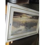 Framed and glazed print of estuary at low tide