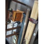4 various collectors items incl. classic style telephone, barometer, pan pipes, Hillerich &