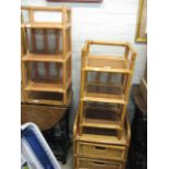 3 small wicker and bamboo shelf units