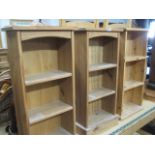 Set of 3 pine small open front bookshelves