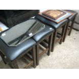 Set of 4 black leather upholstered stools