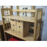 Folding low level open bookcase with small set of 6 storage drawers