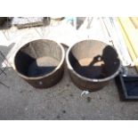 Pair of half barrel style garden planters