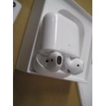 Boxed pair of Apple air pods with charging case