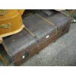 (2120) Wooden banded travel trunk