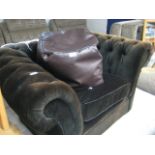 (2316) Brown upholstered button back chair