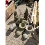 Selection of concrete garden ornaments incl. shoes, gnome, rabbit, deer and hedgehog with wirework
