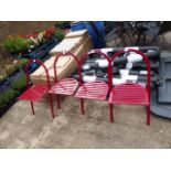 Set of 4 metal folding garden chairs in red
