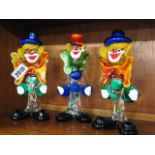 3 glass clown figurines