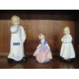 3 Royal Doulton figurines titled, 'Darling', 'Bedtime' and 'Dinky Do'