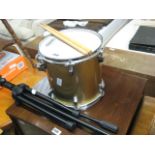 Evans drum with drum sticks and stand