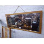 Over mantle wooden framed mirror