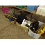 (2501) Bay of assorted items incl. paper tray holders, folding chair, Belkin router, tapes,