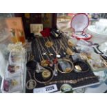 1/3 shelf of costume jewellery, jewellery, trinkets, small jewellery box, watches, metal flatware,