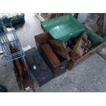 Half bay of assorted carpenters tools incl. large planes, hand saws, etc.