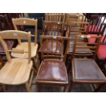 Set of 4 oak framed chairs with vinyl drop in seats