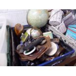 Tray of assorted items incl. globes, trinkets, ornaments, etc.