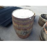 Metal banded wooden barrel