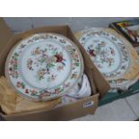 2 large boxes of Oriental pattern platters and Royal Doulton service