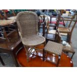 Single wicker chair with footstool