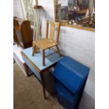 Small folding table, blue cabinet, child's stool and clothes airer